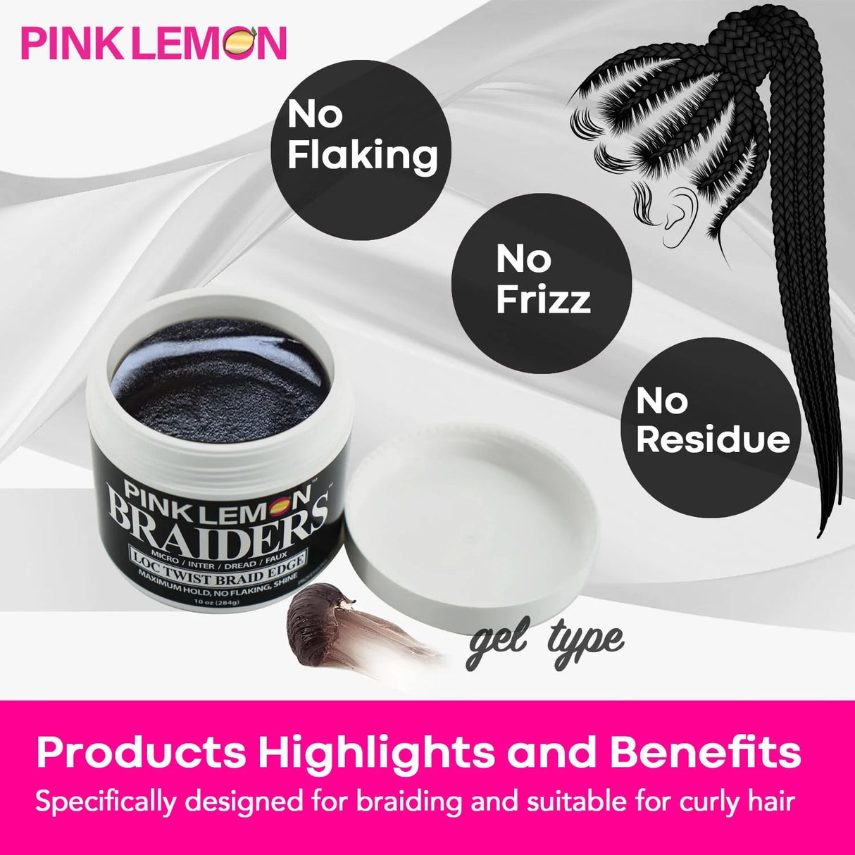 Pink Lemon Braiders for Loc Twist Braid Edge 5oz