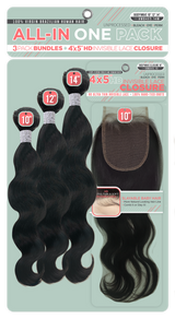 All-In One Pack 3 PACK Bundles with Closure Unprocessed 100% Virgin Brazilian Human Hair