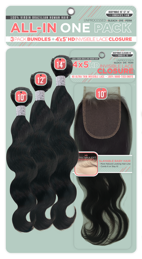 All-In One Pack 3 PACK Bundles with Closure Unprocessed 100% Virgin Brazilian Human Hair