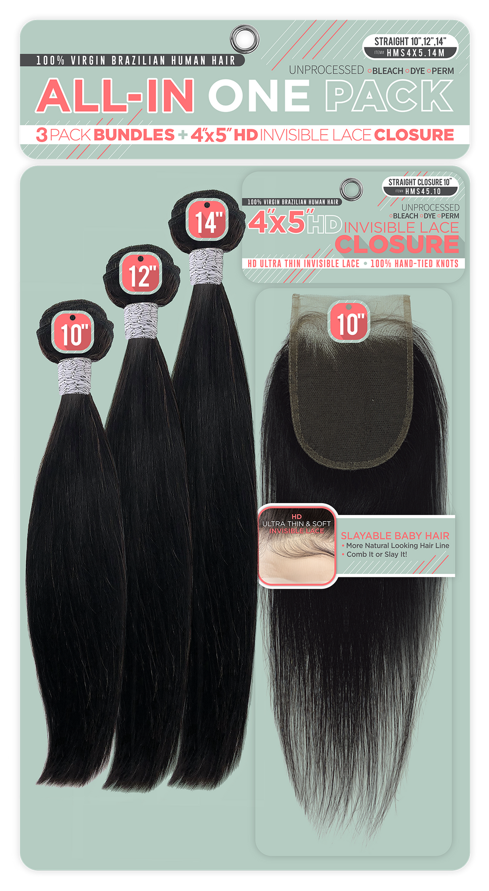 All-In One Pack 3 PACK Bundles with Closure Unprocessed 100% Virgin Brazilian Human Hair