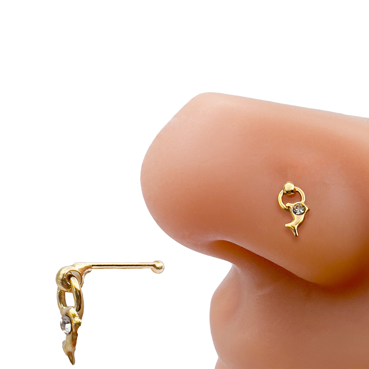 Ball Tip Nose Piercing - NP-36GD Cubic Dolphin