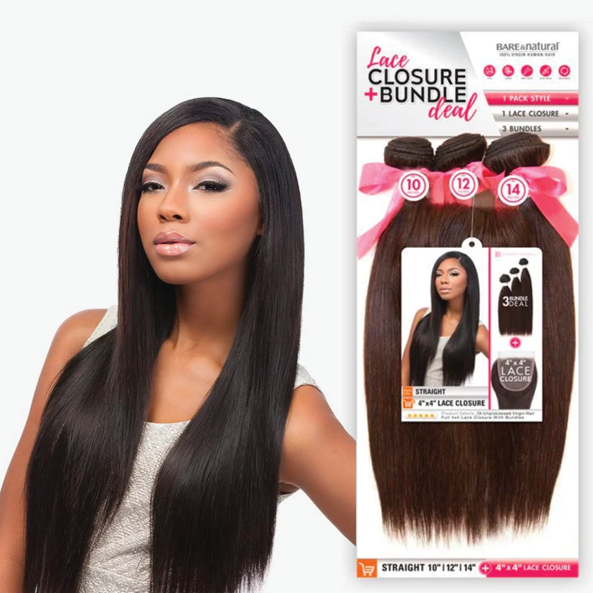 Sensationnel Bare & Natural 4pc Bundle & 4"x4" HD Lace Frontal