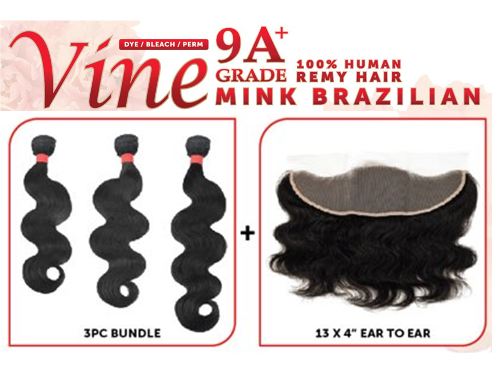 Vine Mink Brazilian 100% Human Remy Hair - 3pc Bundle with 13x4 Closure Included 300g