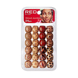 Red By Kiss Wood Jumbo Hair Beads 24pcs