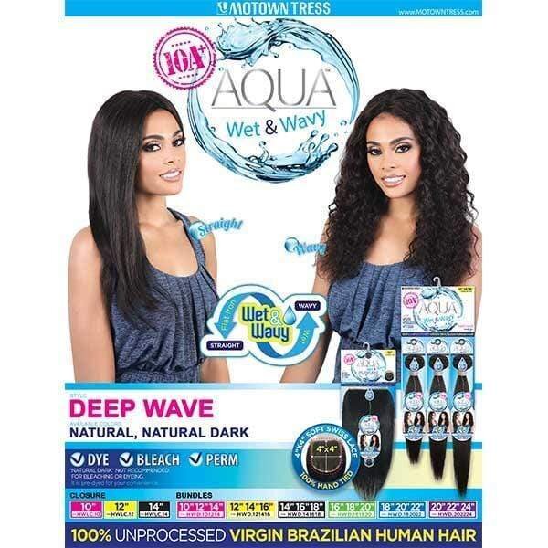 Motown Tress Aqua 10A+ Wet & Wavy 100% Unprocessed Virgin Brazilian Human Hair 3Pcs Pack + Closure Included